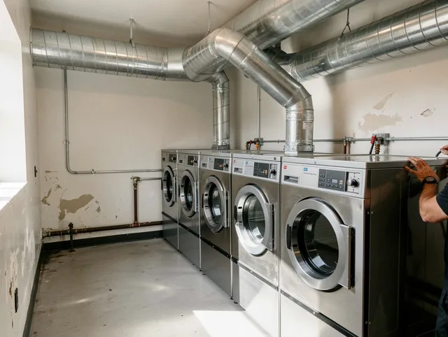 Twinsburg Dryer Vent Cleaning team performing large-scale commercial dryer vent cleaning in Twinsburg