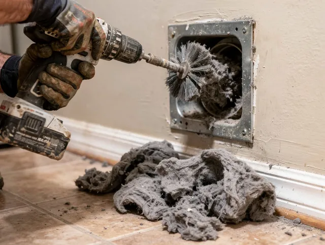 Certified Twinsburg Dryer Vent Cleaning technician performing dryer vent cleaning in Twinsburg