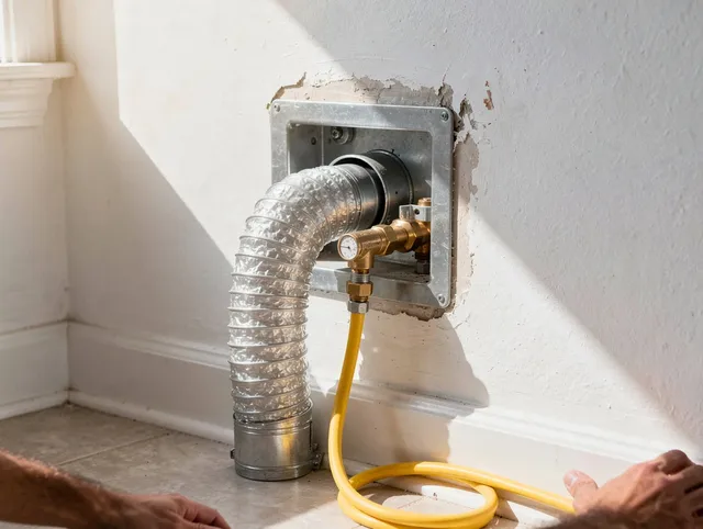 Twinsburg Dryer Vent Cleaning certified technician performing specialized gas dryer vent cleaning in Twinsburg
